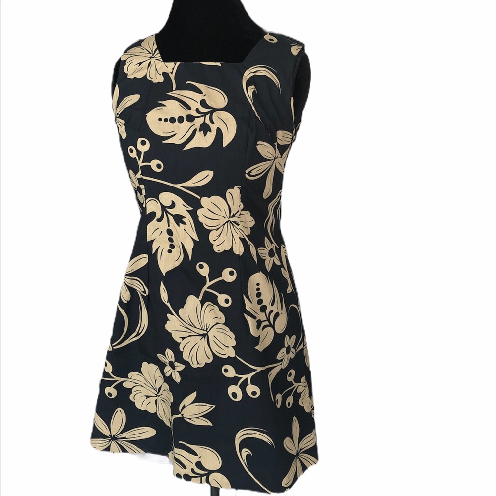 Shannon Marie Hawaiian Hibiscus Gold Black Dress